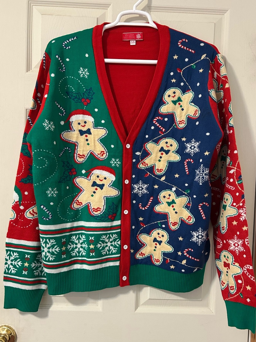 You Look Ugly Today Adult Christmas Gingerbread V-Neck Cardigan Sweater XXL